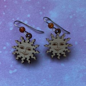 Wooden Sun Earrings